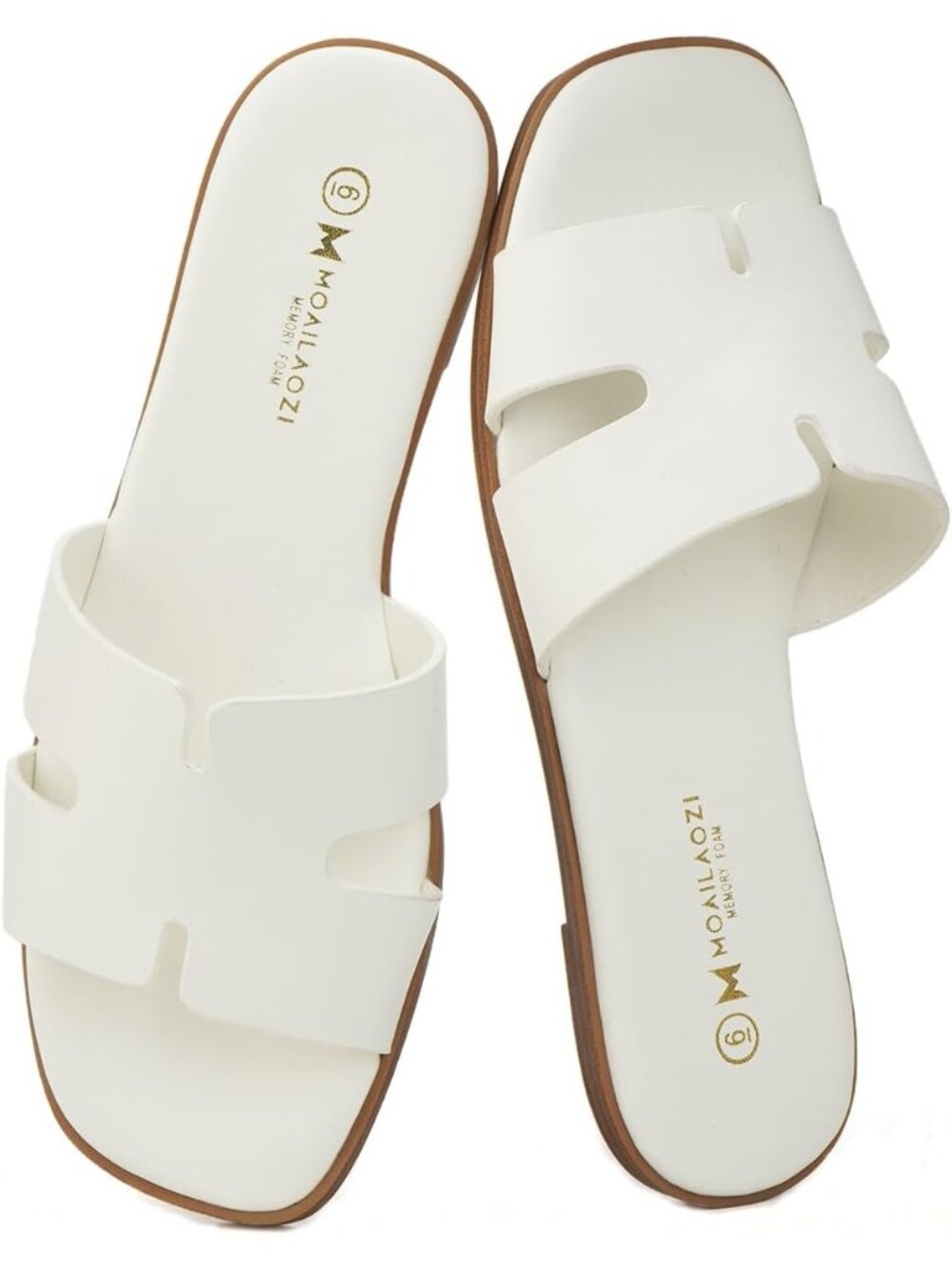 Women's Whtie Faux Leather Stylish Comfortable Slip On Slide Classic Flat Sandal